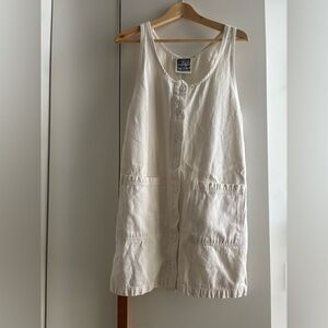 Jungmaven Cream Button-Front Linen Blend Sleeveless Dress